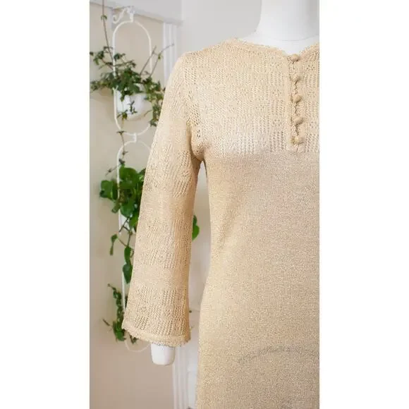 Vintage 1970s ST. JOHN Sweater Dress 70s Metallic Gold Knit Maxi Boho Disco  - www.joarbit.com